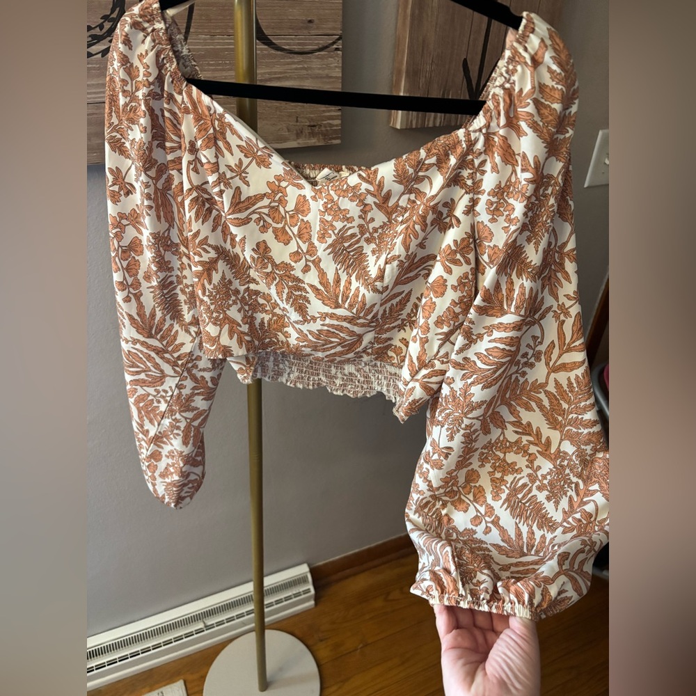 Rust Floral Off-Shoulder Crop Top - Women's